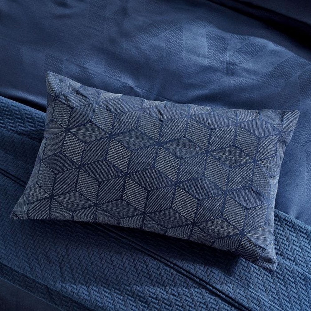 Osaka Jacquard Geometric Cushion in Midnight Blue